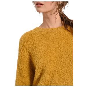 Fuzzy Vintage Crewneck Grunge Sweater in Mustard, M